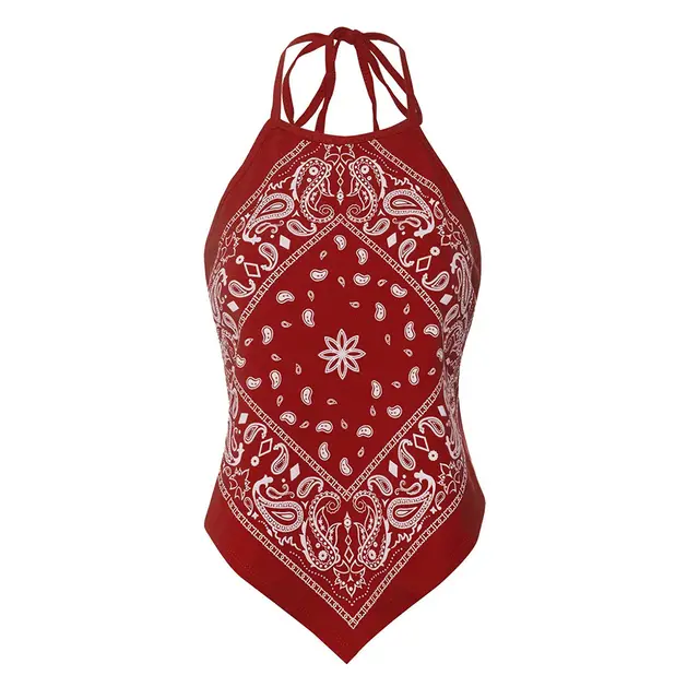 Women's Paisley Turbantie Backless Top Red - Shop at LoveMi