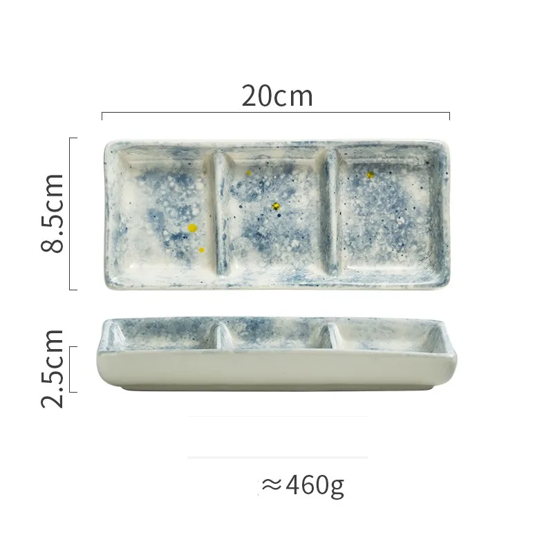 Japanese Three Grid Seasoning Dish With Dipping Material Ceramic Dish Sky - Shop at LoveMi