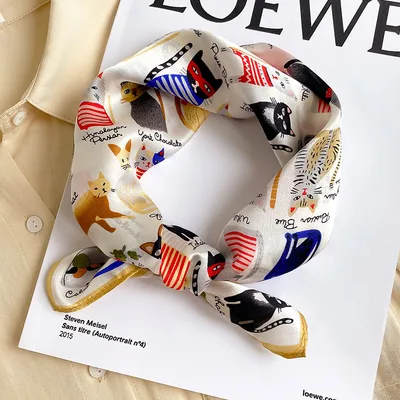 Small Square Towel Women's Spring And Autumn Decorative Scarf Stylish And Versatile Silk Scarf Beige - Shop at LoveMi