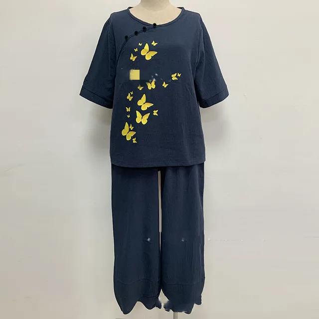 Women's Five quarter Sleeve Printed Top Two piece Pants Blue - Shop at LoveMi