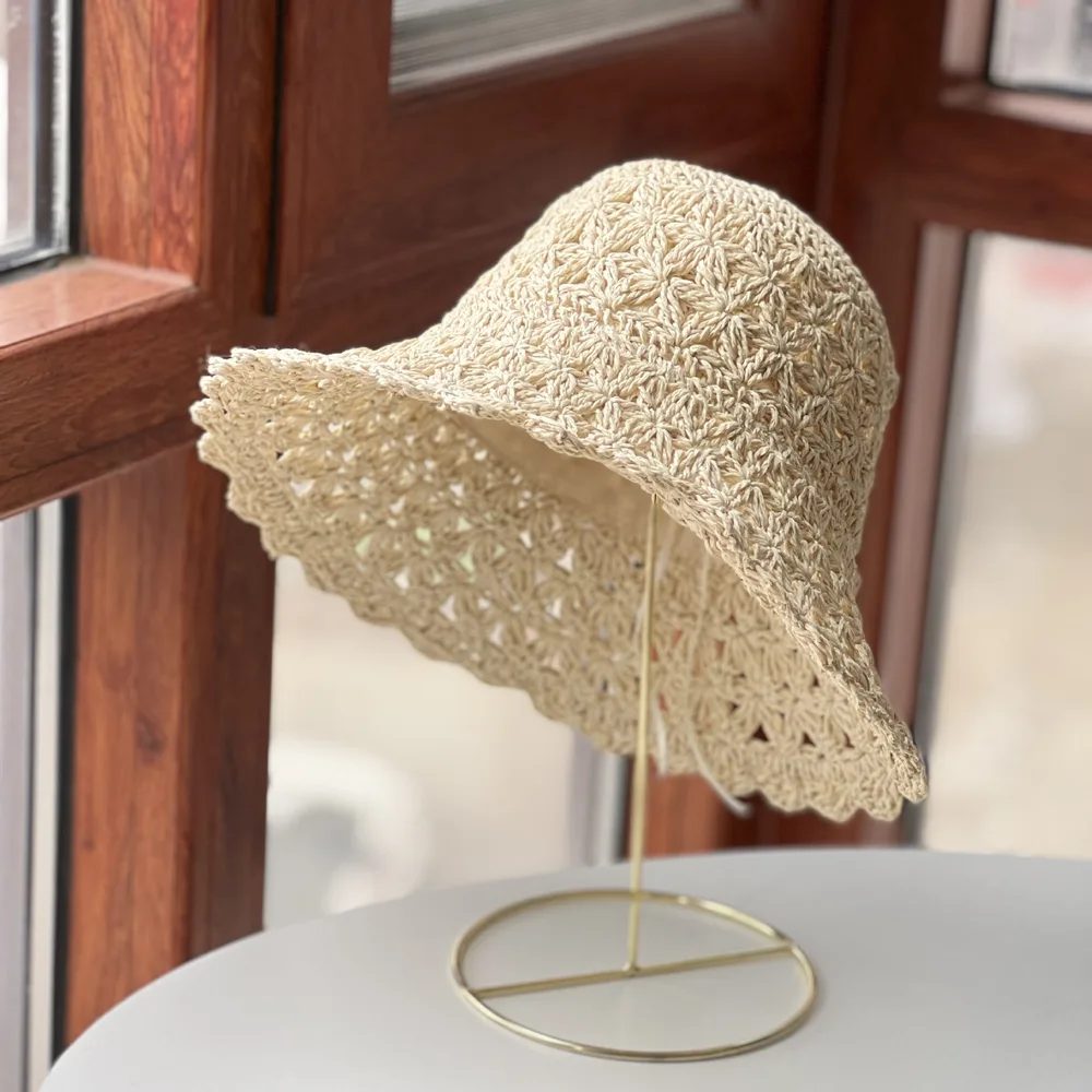 Summer Beach Sunshade Hollow Straw Hat Beige - Shop at LoveMi