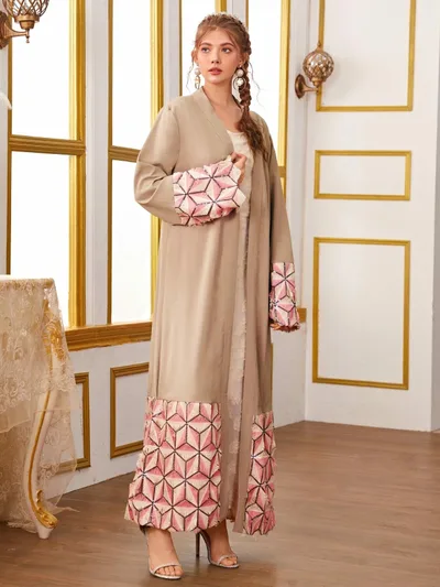 Fashion Splice Lace Up Dubai Arab Cardigan Robe Khaki - Shop at LoveMi