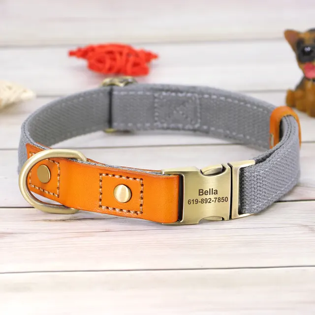 Cowhide Pet Collar Anti Lettering Lost Dog Grey - Shop at LoveMi