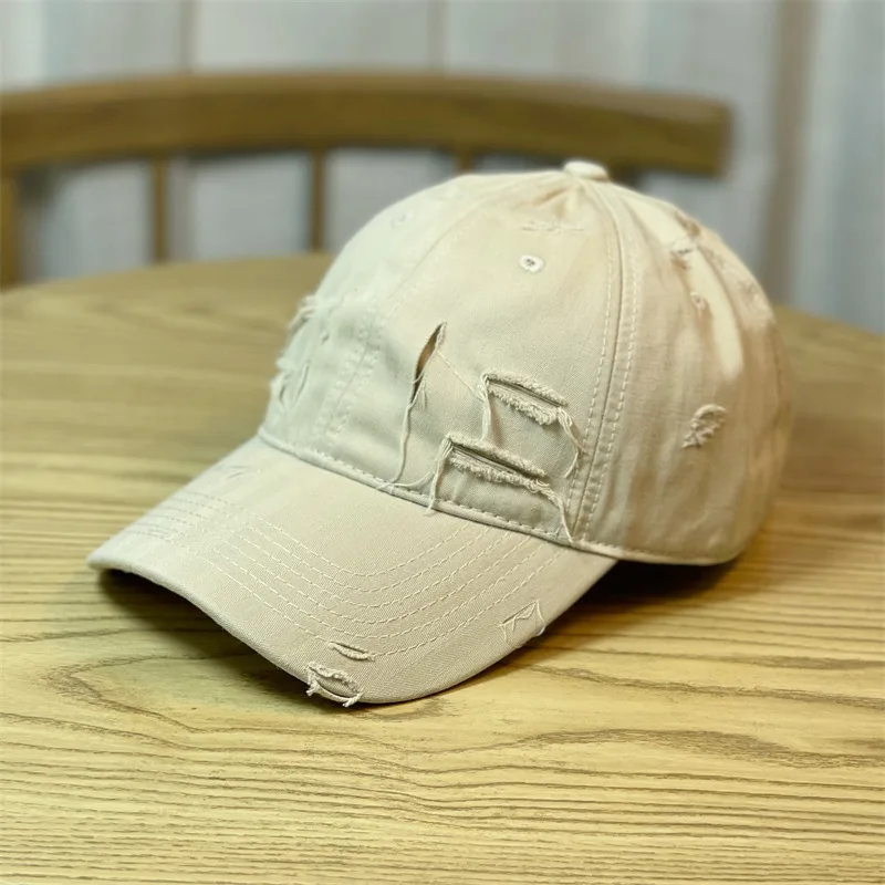 Men's And Women's Fashion Retro Do Old Hole Baseball Hat Beige - Shop at LoveMi