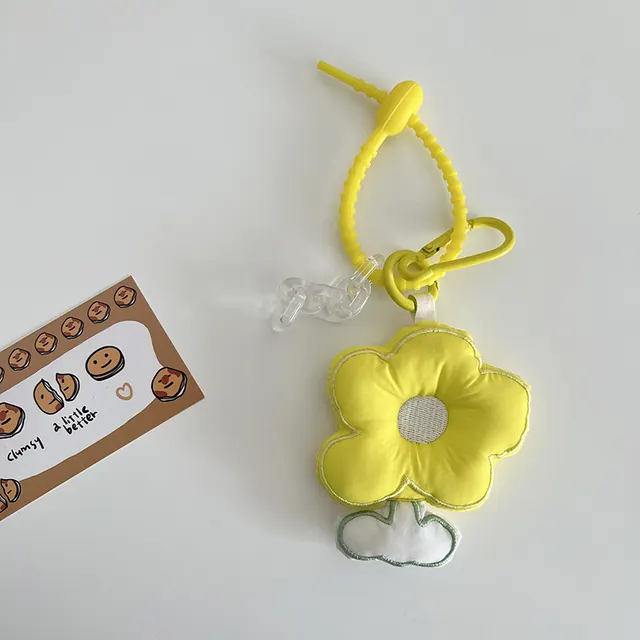 Korea Ins Cute Tulip Pendant Three dimensional Flowers Hand woven Key Ring Yellow Line Yellow Flowers - Shop at LoveMi