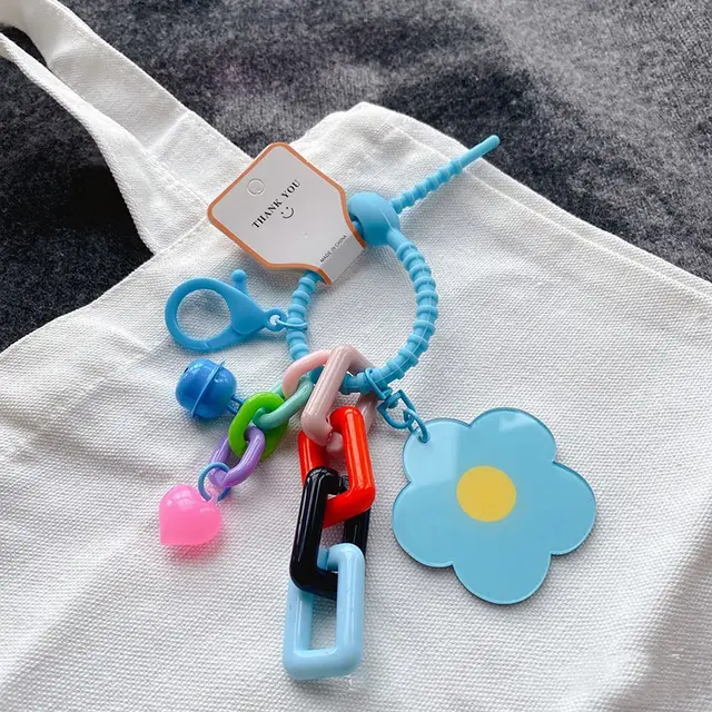 Sun Flower Pendant Mirror Keychain Adorable Girl Heart Aqua Blue - Shop at LoveMi