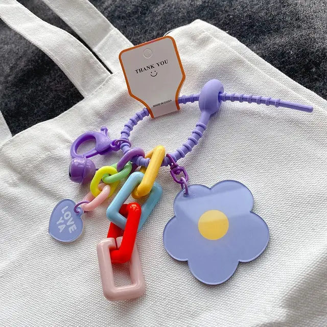 Sun Flower Pendant Mirror Keychain Adorable Girl Heart Purple - Shop at LoveMi