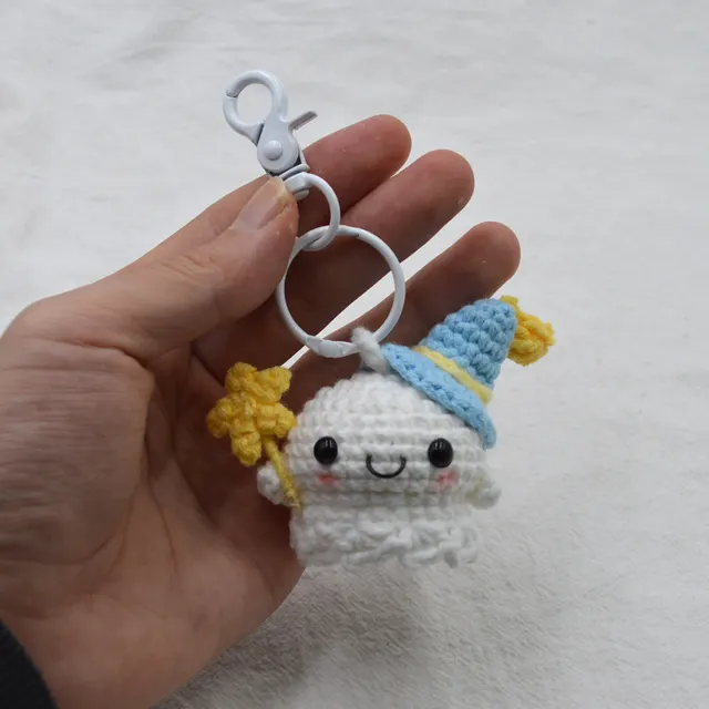 Sunny Doll Lucky Pendant Hand Crocheted Keychain Blue Hat Dog Head Buckle - Shop at LoveMi