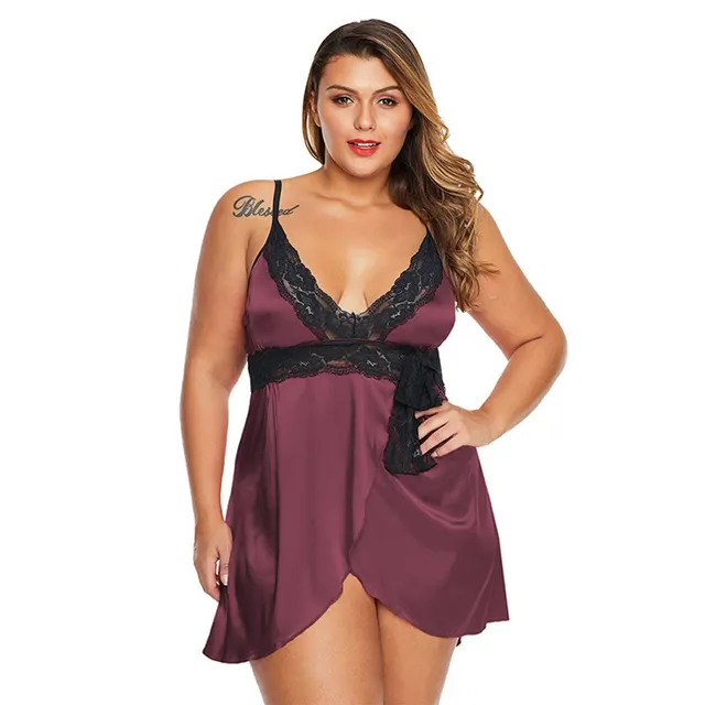 Plus Size Sexy Lingerie Homewear Women's Lace Lace Pajamas For Fat Girls Brown Red - Shop at LoveMi