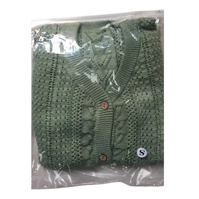 Cross border Casual Pure Color All matching Cardigan Hollow Lace Long Sleeve V neck Sweater Top Women Light Green - Shop at LoveMi