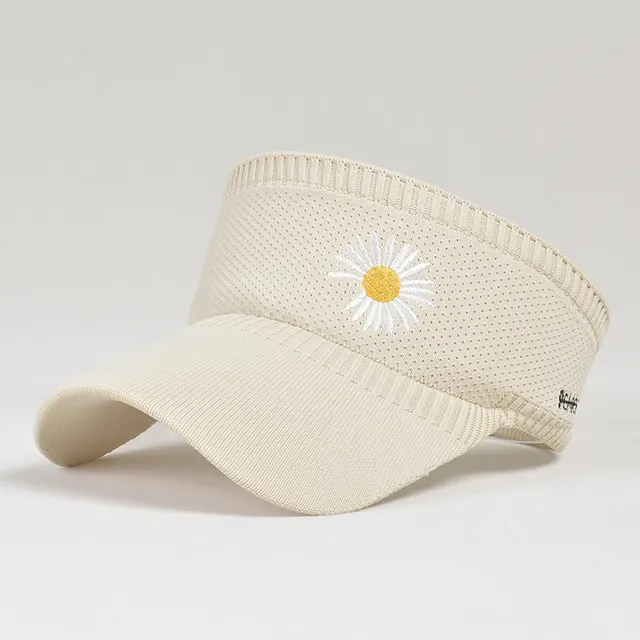 Women's Summer Small Daisy Baseball Cap Outdoor Sports Knitted Empty Top Sunscreen Beige - Shop at LoveMi