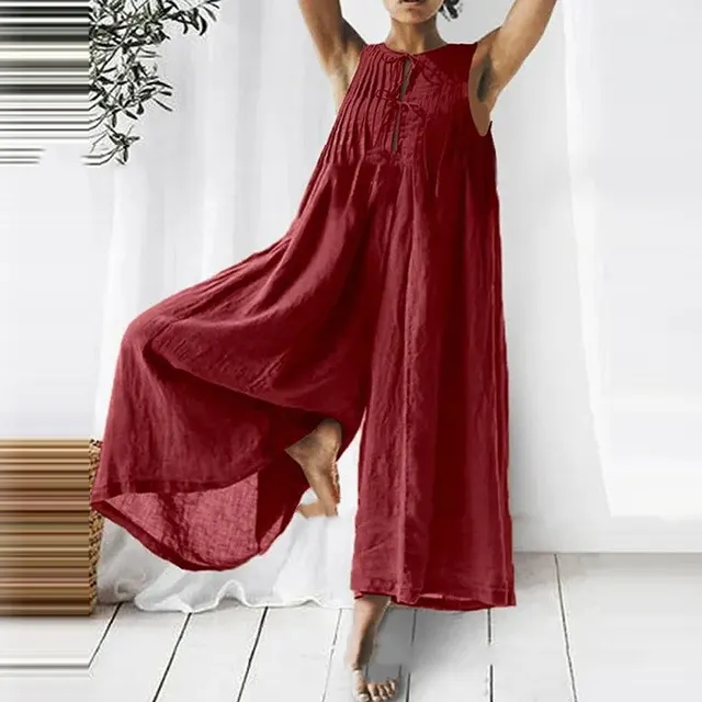 Women's Elegant Long Sleeveless Jumpsuit Wine Red - Shop at LoveMi