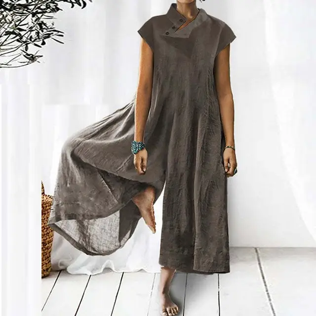 Fashionable Women's Elegant Long Short Sleeved Jumpsuit Brown - Shop at LoveMi