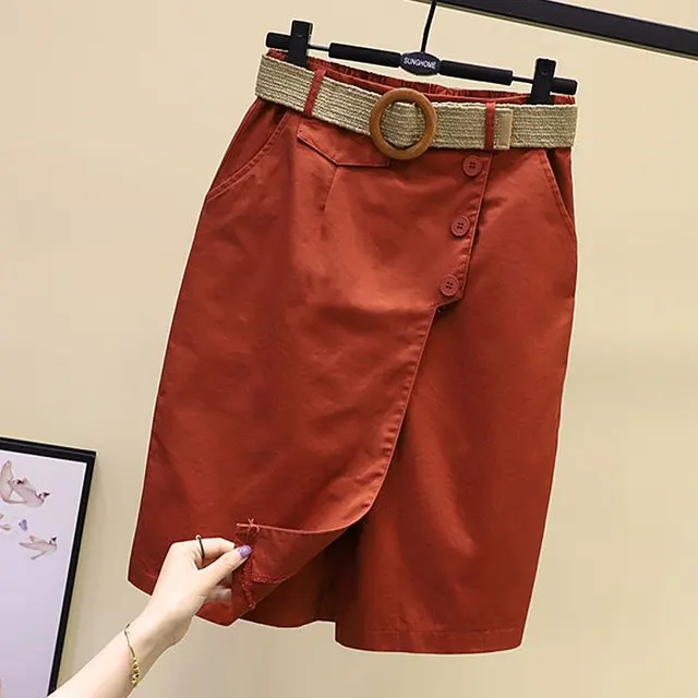 Elastic Waist Wide Leg Trouser Skirt Fashionable Casual And Slim Brick Red - Shop at LoveMi