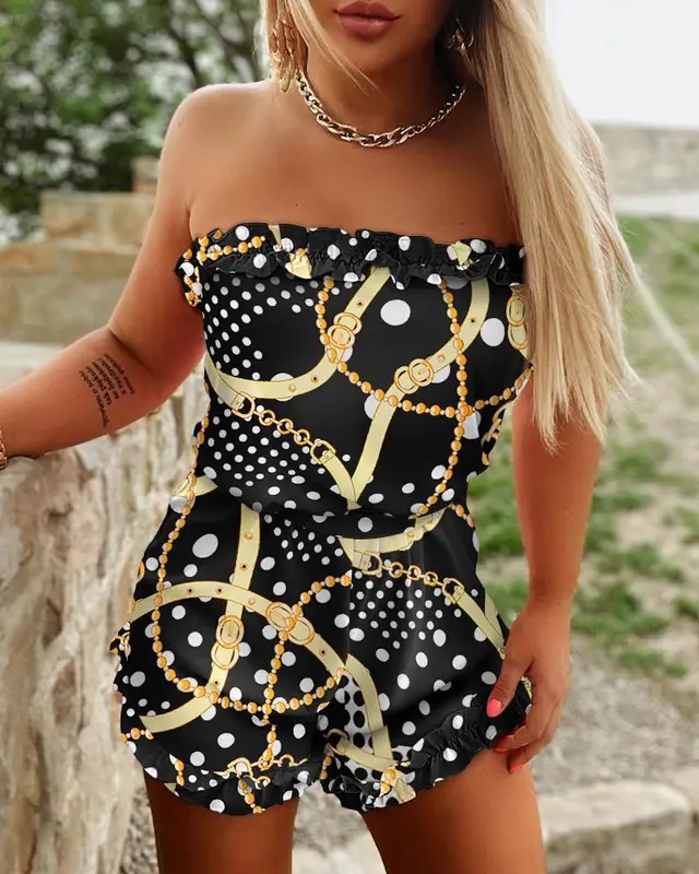 Women's Printed Fashionable Bra Jumpsuit Black Chain - Shop at LoveMi