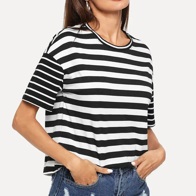 Women's Striped Paneled Loose Top Black - Shop at LoveMi