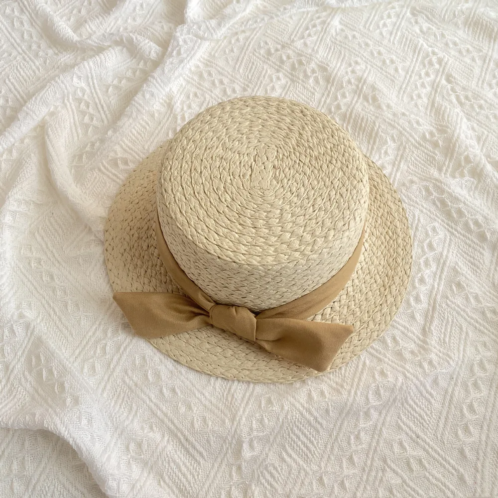 Women's Straw Hat Sunscreen Women's Bowknot Big Brim - Beige
