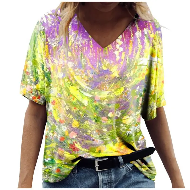 European And American Loose 3DV Neck Short Sleeves Ivory - Shop at LoveMi