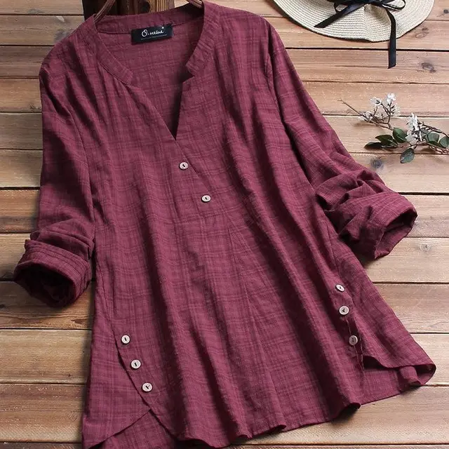 Irregular Hem Button Decoration Top For Women Wine Red - Shop at LoveMi