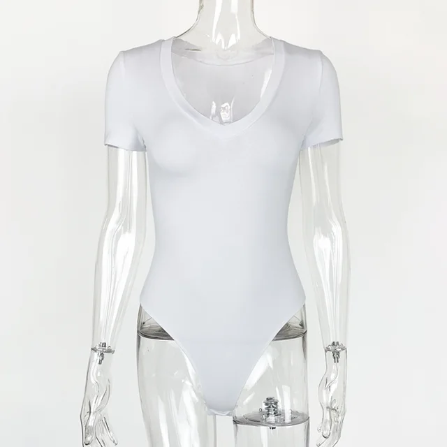 Women's Fashion Short sleeved V neck Tight fitting Jumpsuit White - Shop at LoveMi