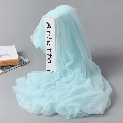 Silk Scarf Women's Long Solid Color Beach Shawl Large Chiffon Light Water Blue - Shop at LoveMi