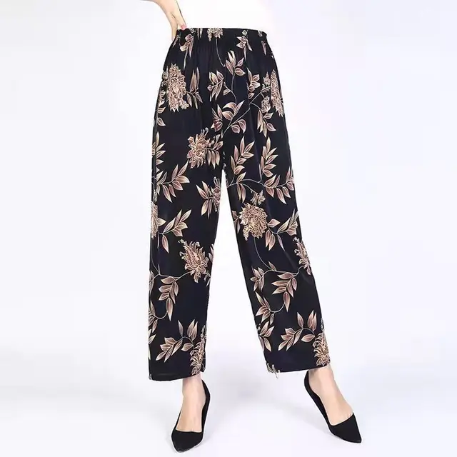 Women's Fashion Loose Casual Ice Silk Stretch Nine quarter Pants Golden Leaf - Shop at LoveMi