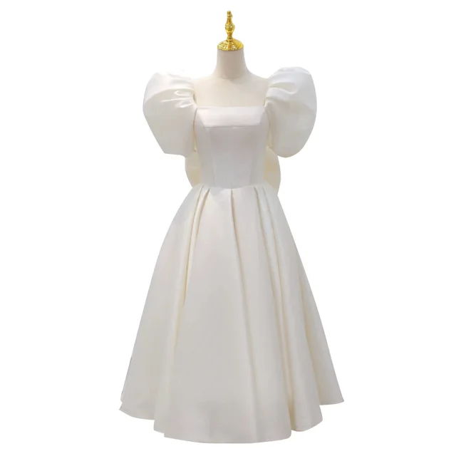 French Light Wedding Dress Satin Simple White White - Shop at LoveMi