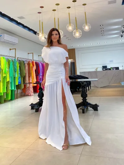 Waistband Slit Floor Mop Dress For Women White - Shop at LoveMi