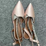 Women's Baotou Pointed Rhinestone Sandals - Pink