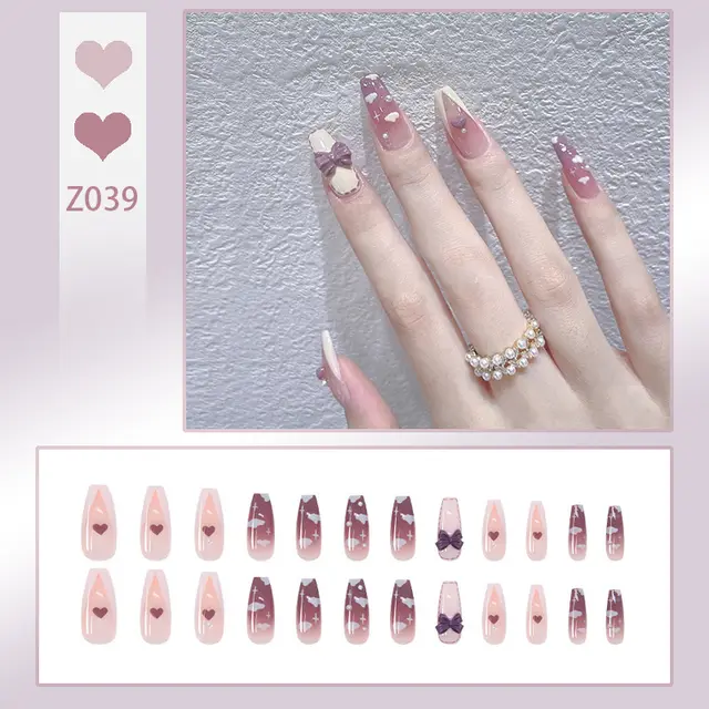 Wear Nail Milk Flavor Taro Taro Purple Gradient Nebula Flower Fake Nails Nail Stickers Wear Style - Shop at LoveMi
