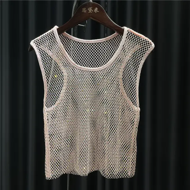 Thin Flash Diamond Short Tank Top Pink - Shop at LoveMi