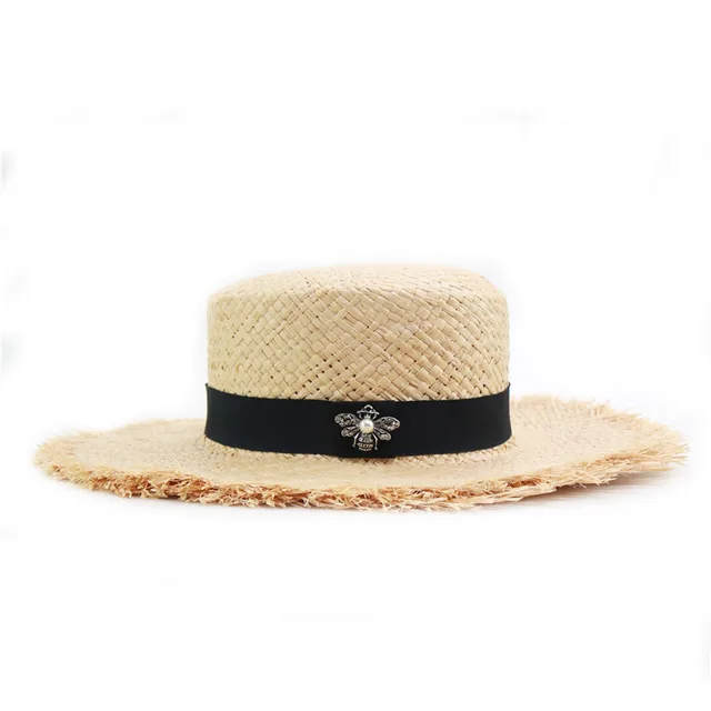Female Lafite Grass Flat Top Straw Hat Black - Shop at LoveMi