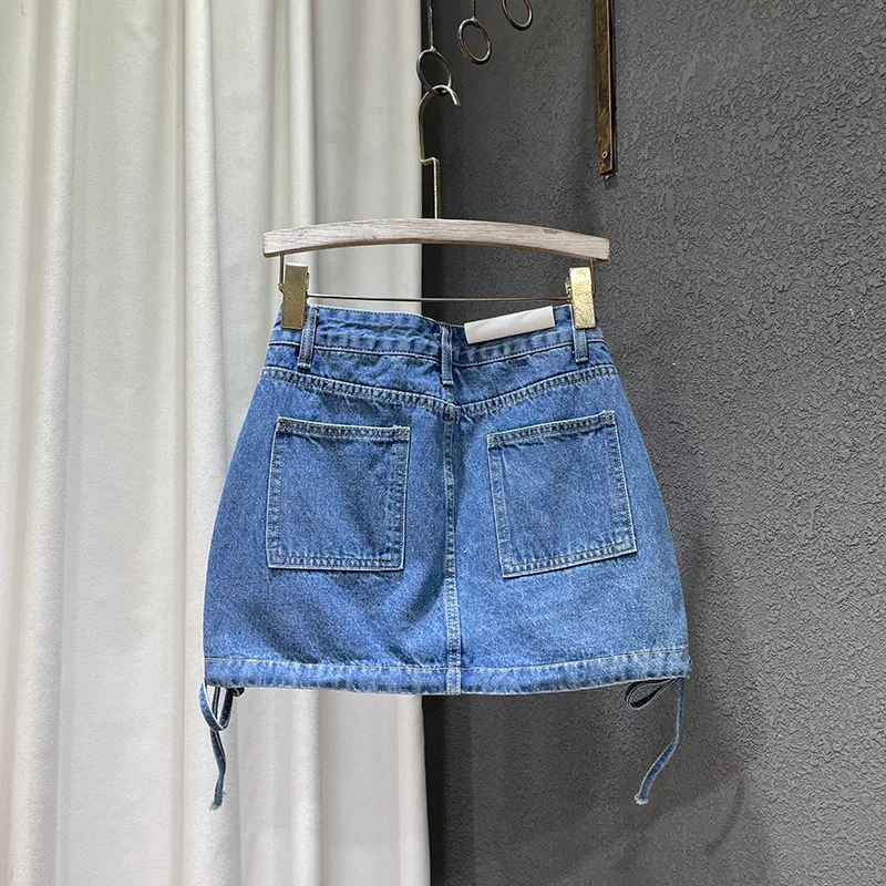 Women's Fashion Tooling Denim Skirt - Dark Blue