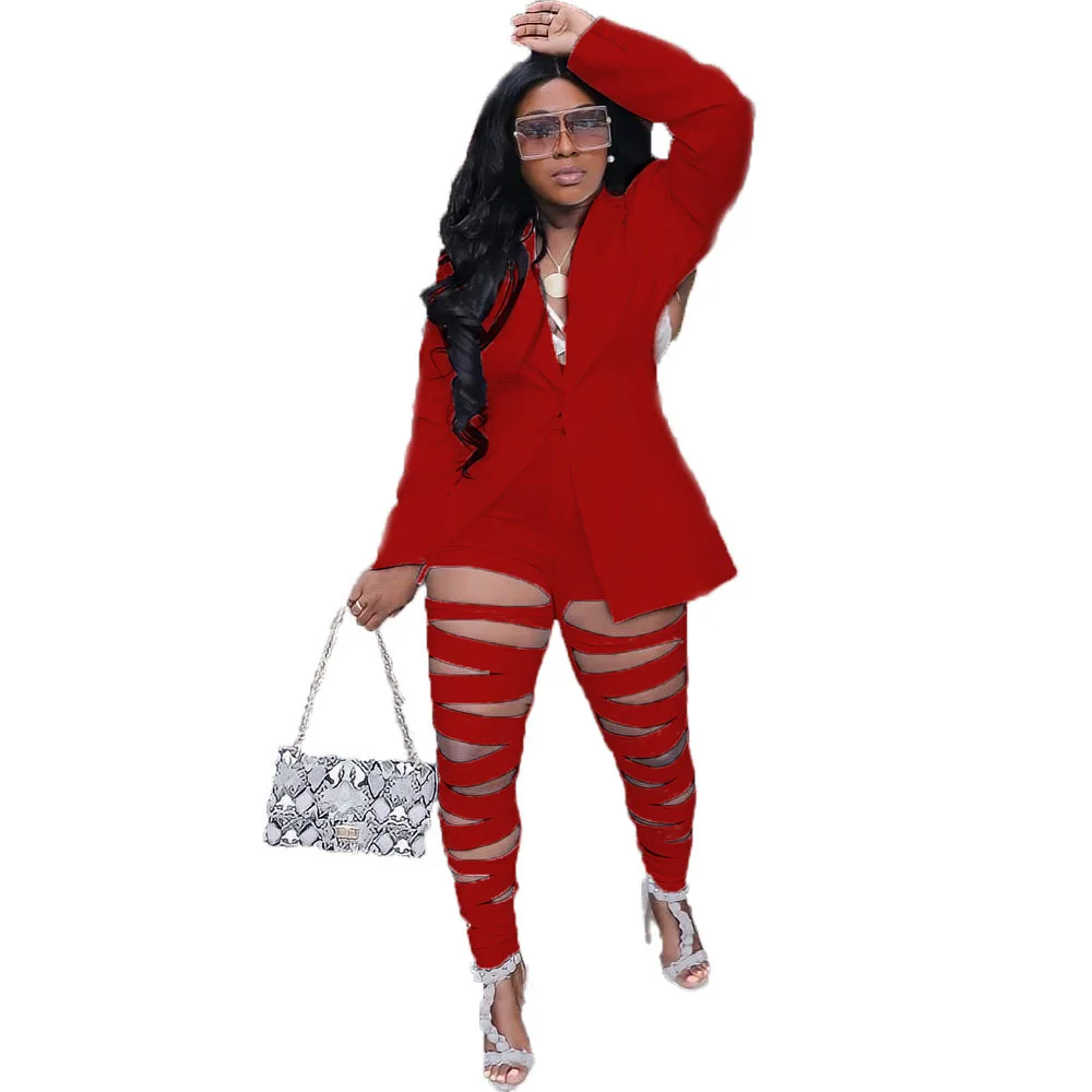 Autumn And Winter European And American Style Burnt Flower Solid Color Casual Suit Ladies Red - Shop at LoveMi