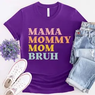 European And American Cute Mom Style Shirt Printed Casual Round Neck Short Sleeves - Purple