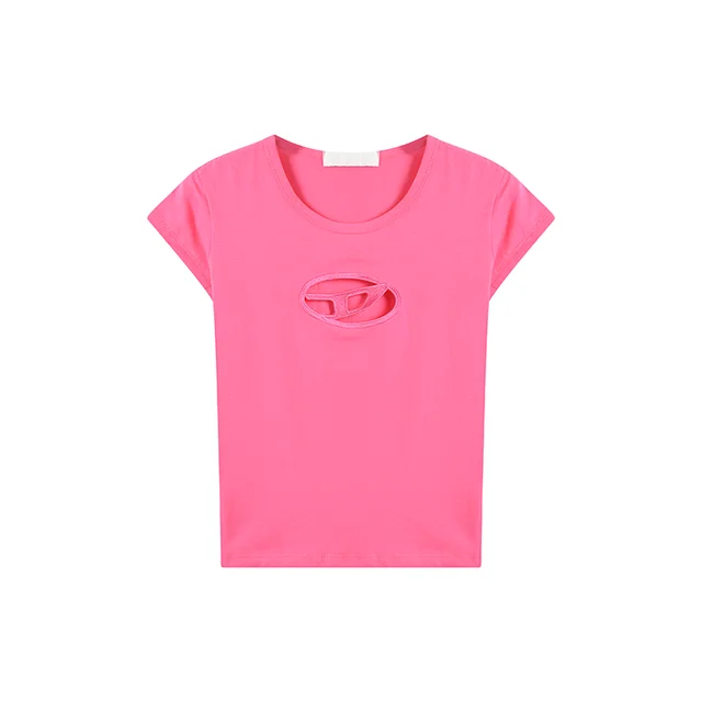 Embroidered Cutout Sweet And Spicy Short Slim Black Top Pink - Shop at LoveMi