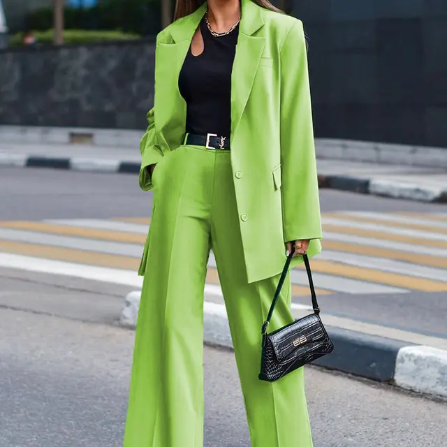 Autumn And Winter New Solid Color Long sleeved Women's Casual Suit Two piece Suit Green - Shop at LoveMi