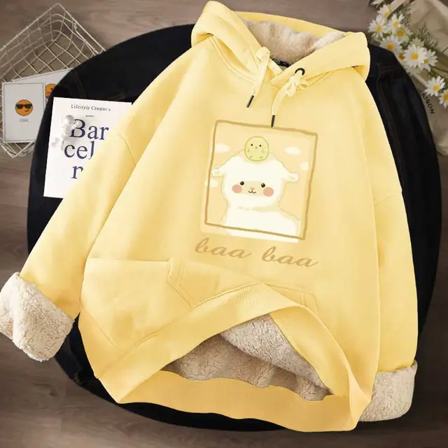 Women's Hooded Plush And Thick Lamb Cashmere Sweater Yellow Lamb - Shop at LoveMi