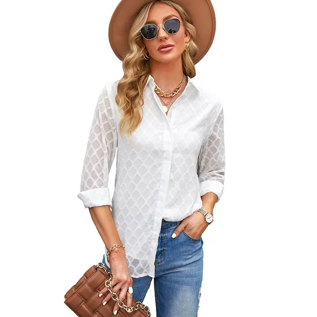 Tulle Long Sleeved Lace Shirt Women's Loose Top White - Shop at LoveMi