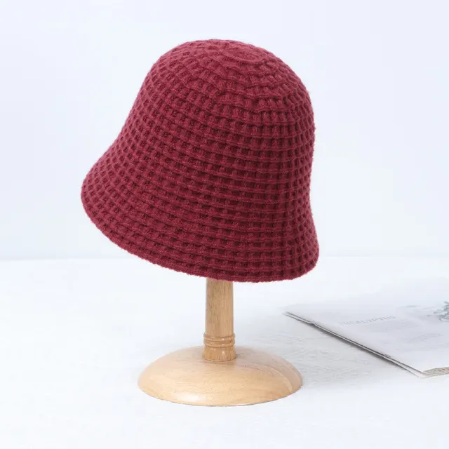 Korean Version Of Solid Color Casual Knitted Basin Hat Tide Simple Bucket Wine Red - Shop at LoveMi