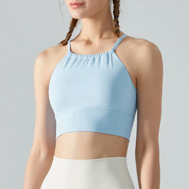Front Collar Fold Movement Underwear Women With Chest Pad Workout Top Cerulean Blue - Shop at LoveMi