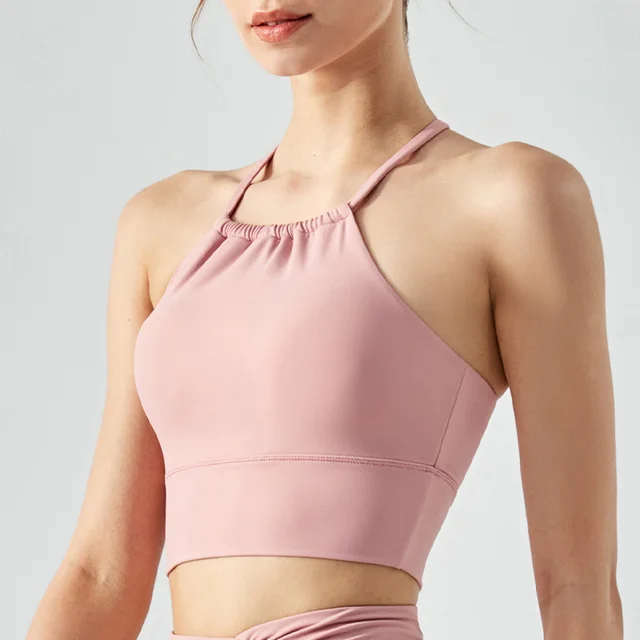 Front Collar Fold Movement Underwear Women With Chest Pad Workout Top Clay Pink - Shop at LoveMi