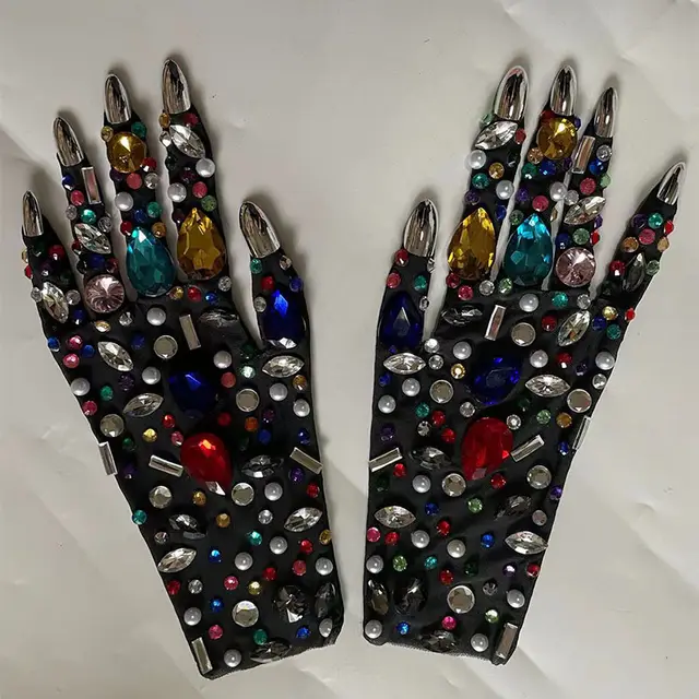Women's Gorgeous Colored Rhinestone Gloves Black - Shop at LoveMi