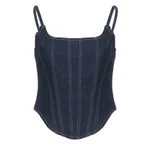 Spicy Girl Vintage Solid Denim Tank With Irregular Hem Slim Drop Top - Tan