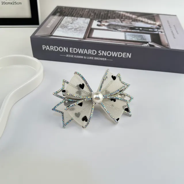 Bow Knot Rhinestone Edging Mesh Hairpin Beige - Shop at LoveMi