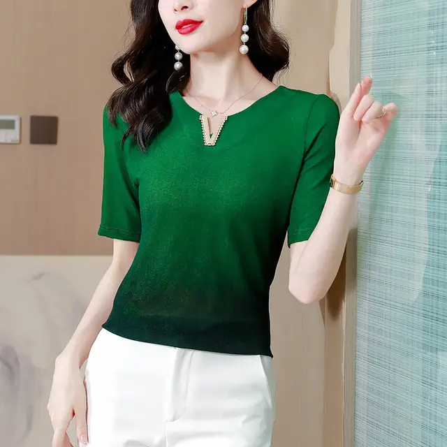 Fashion Gradient Pullover Slim Fit Shirt Green - Shop at LoveMi