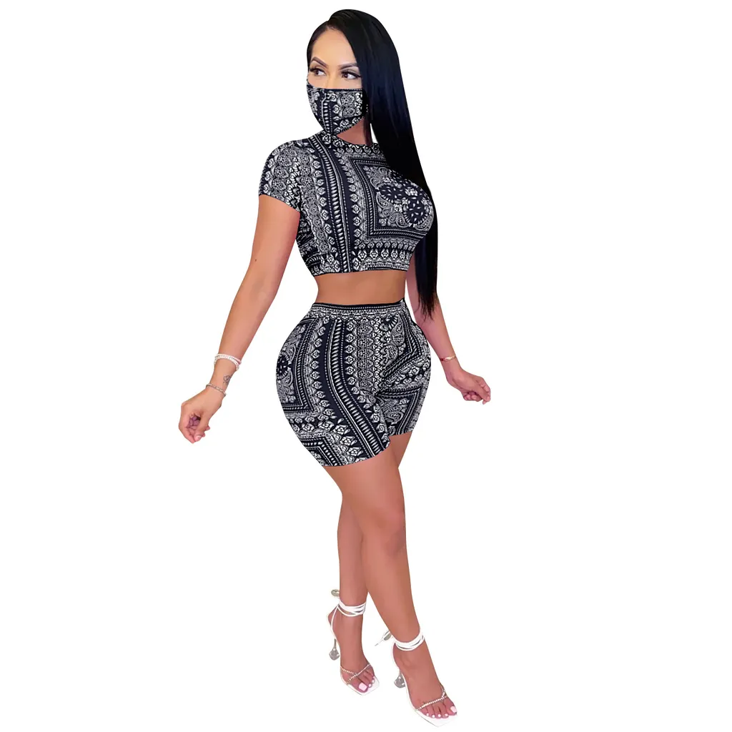 Fashion Sexy Ladies Two-piece Set Digital Printed Tape Mask - Black