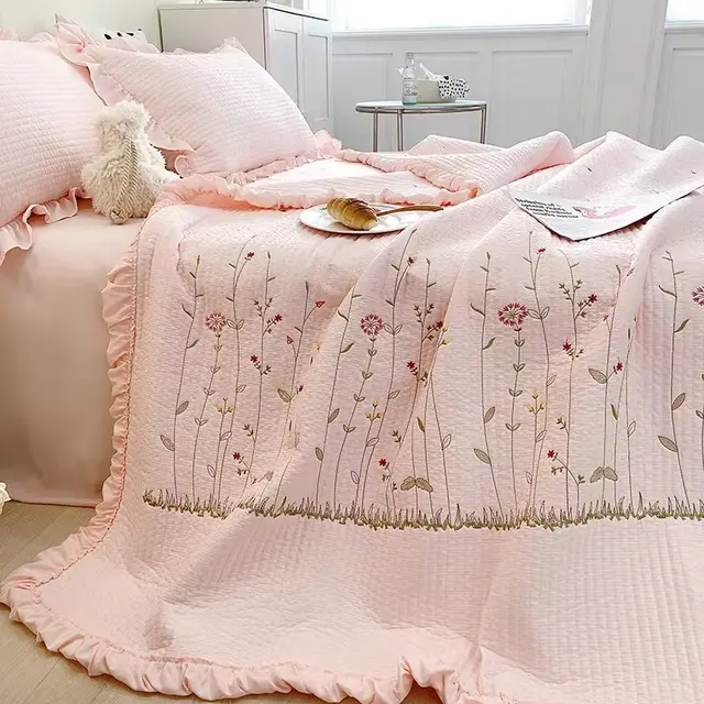 Xia Liang Quilt Four piece Lace Embroidery Cherry Blossom Pink - Shop at LoveMi
