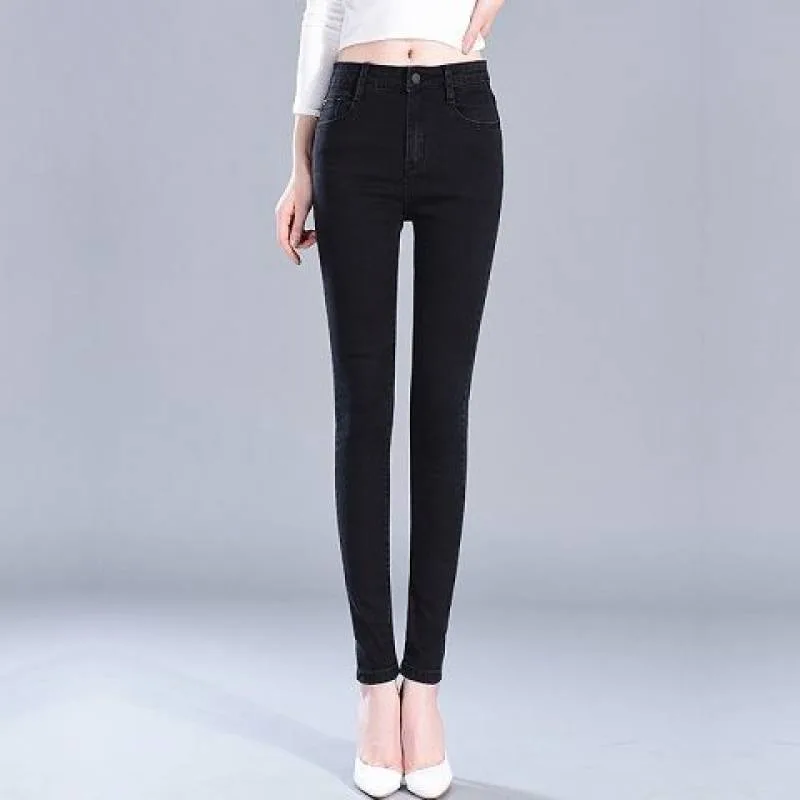 Women's High Waisted Elastic Slim Fitting Jeans - Black101