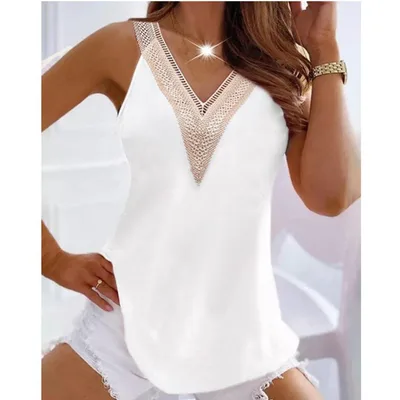 Fashion V neck Sleeveless Simple Summer Solid Color Vest White - Shop at LoveMi